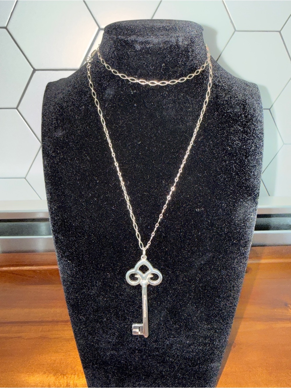 Tiffany & Co. Silver Crown Key Pendant Necklace with Chain, authentic excellent
